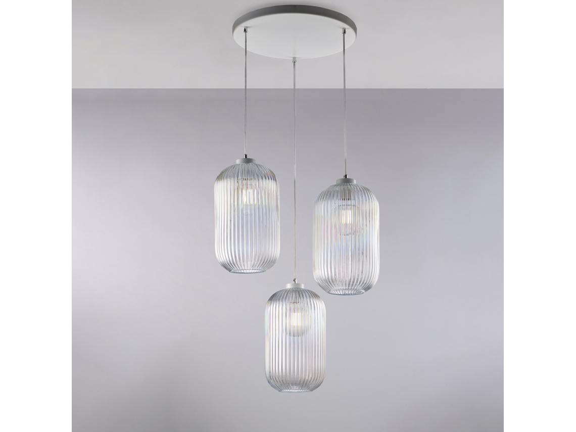 Lámpara de suspensión Malena en metal blanco y aluminio con LED CCT integrado, con mando a distancia y cables eléctricos regulables, 115 Ø50 BL247 SBC Belight