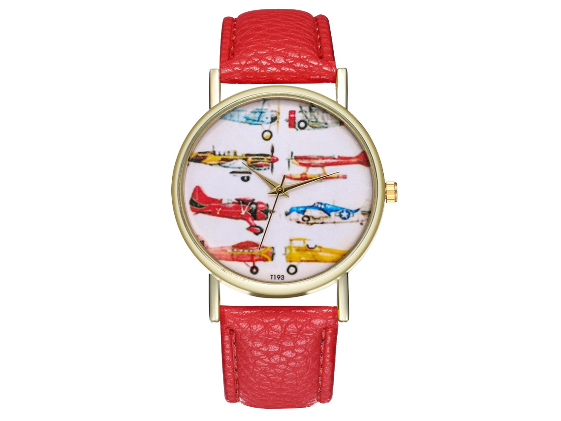 Reloj Zhoulianfa T193-a Quartz Cuero Mujer Hombre Avión Rojo
