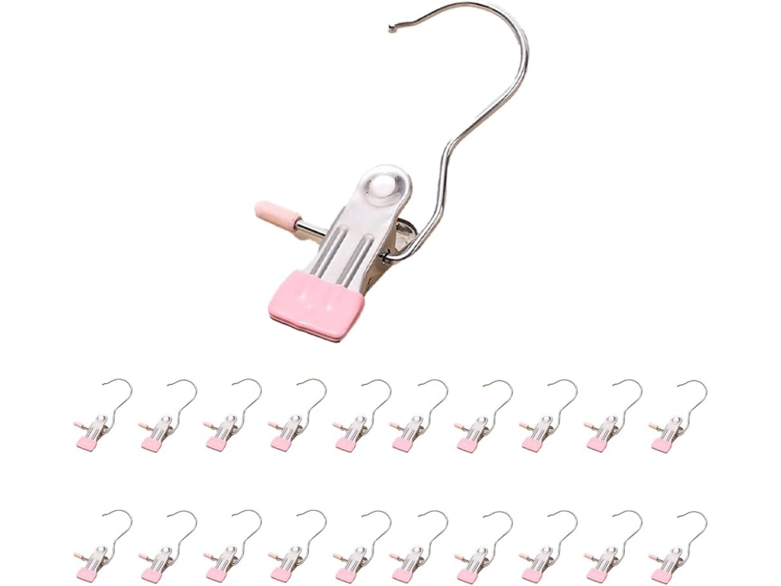 20 Pinzas Inox Rosa Multiuso Para Toallas Y Calcetines