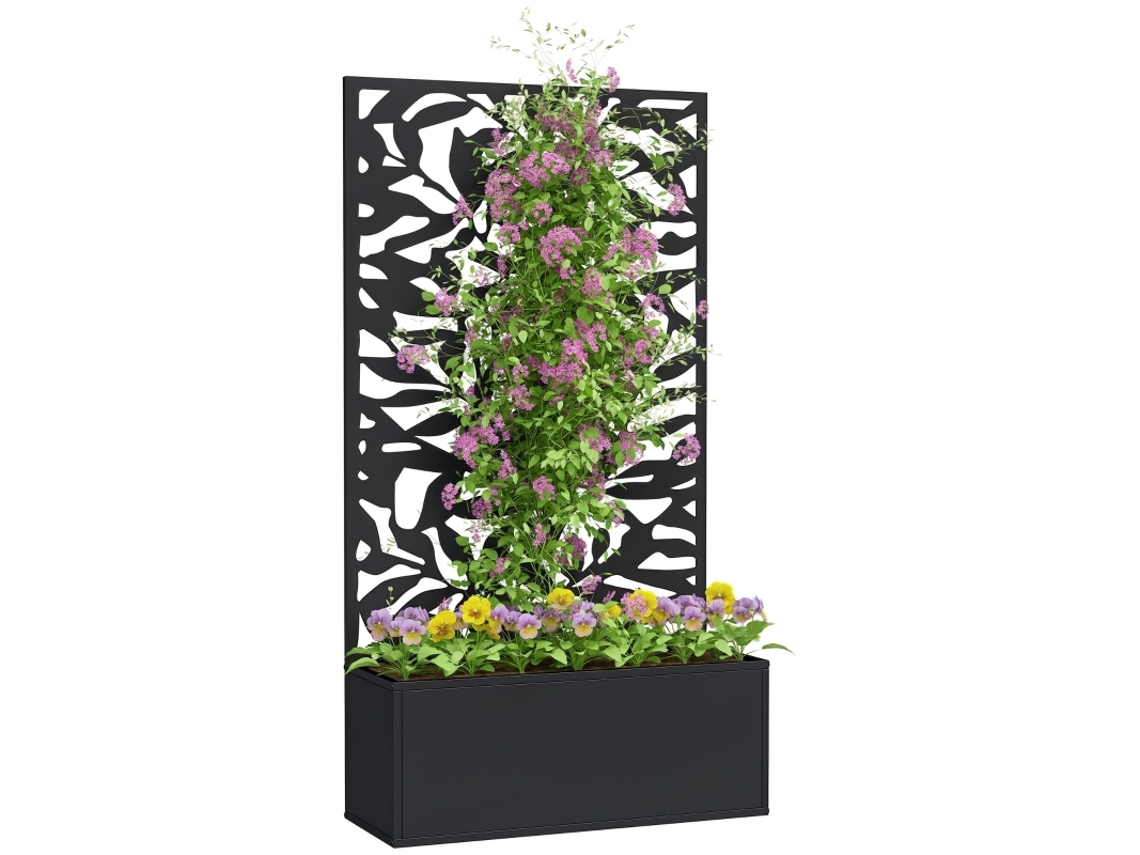 Jarrón rectangular grande BAGOLY con enrejado y panel de privacidad 61 x 23 x 113 cm Negro