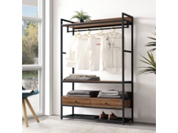 Mueble de entrada Isen con barra 2 cajones 4 estantes metal y MDF 180 x 120 x 40 cm Negro y Efecto nogal [EN.CASA]