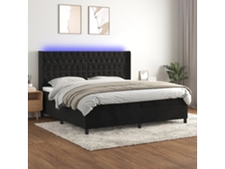Cama Box Spring Colchón Y Led Terciopelo Negro 200x200 Cm