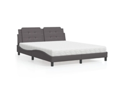 Cama Con Colchón Cuero Sintético Gris 160x200 Cm