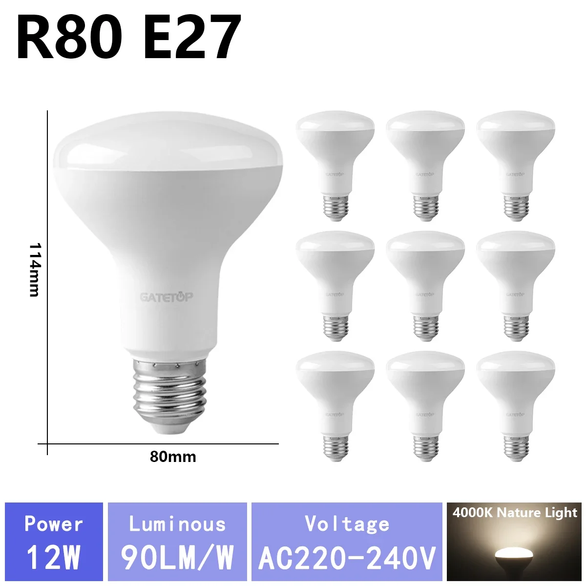 (r80 4000k, Ac220v-240v) 10 Bombillas Led De Alto Brillo, Aptas Para Iluminación De Baño, Sin Parpadeo, Para Uso Doméstico.
