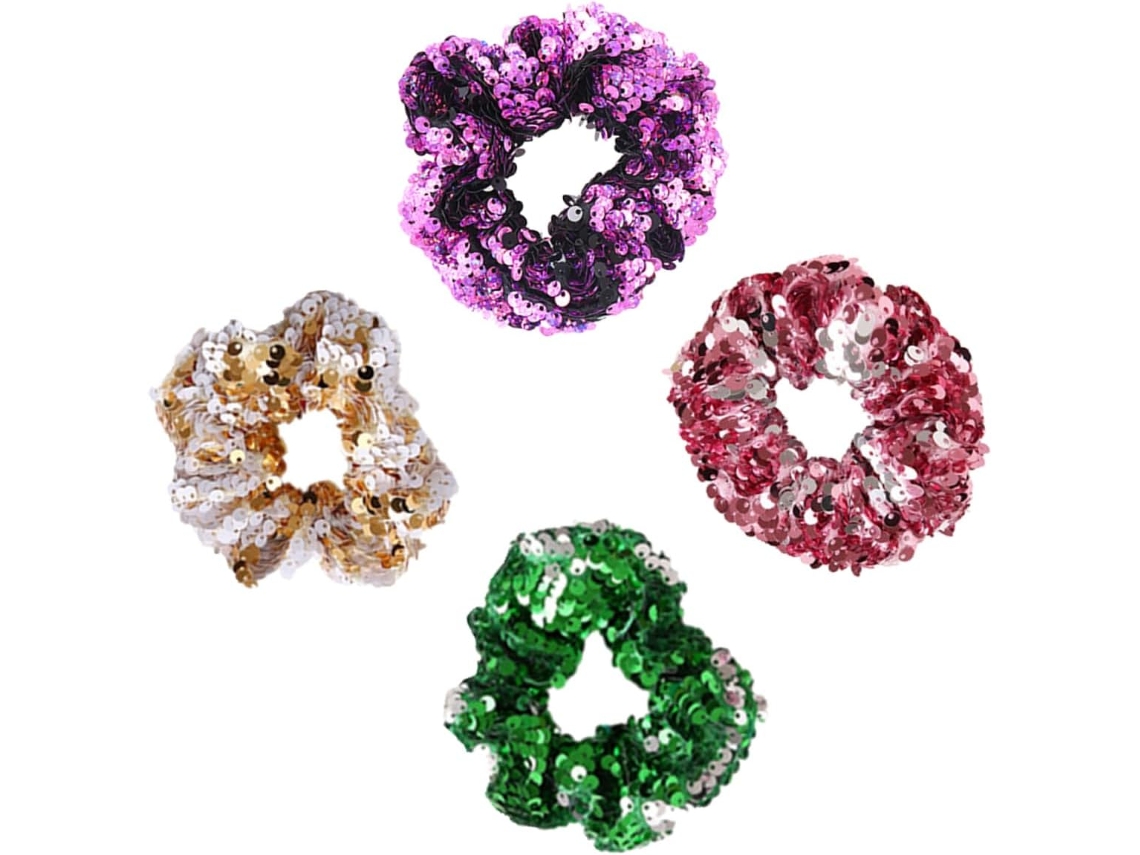 Juego De 4 Piezas De Gomas Para El Cabello Con Lentejuelas Para Mujer, Accesorios Para El Cabello, Verde, Dorado, Rosa, Rojo, Rosa