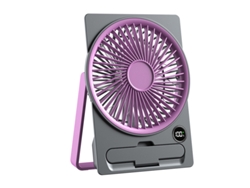 Ventilador De Escritorio Recargable Por Usb Con Pantalla Led Y Soporte Para Teléfono, 6 Modos, Color Morado. Gertiz
