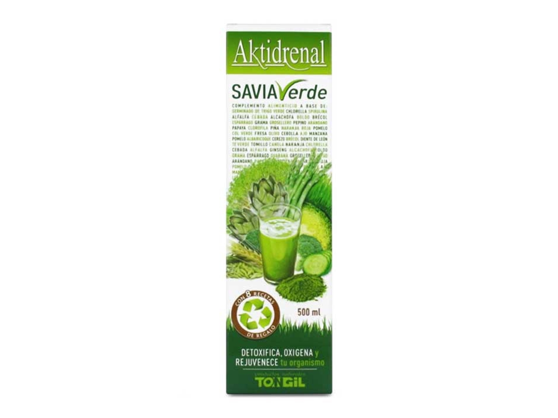 Complemento Alimentar TONGIL Aktidrenal Savia Verde-Detoxifica Oxigena Y Rejuvenece (Canela, Apple, Manzana - 500 ml)