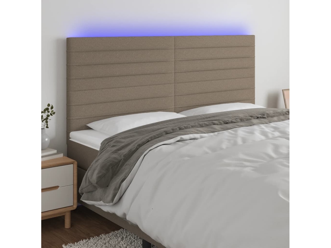 Cabecero Con Luces Led Tela Gris Taupe 180x5x118/128 Cm
