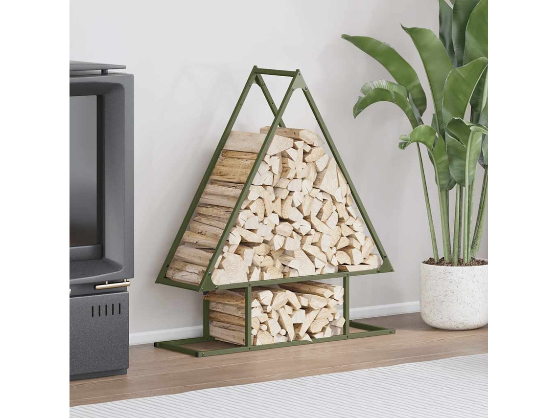 Leñero de acero laminado en frío color verde oliva LOVELY HOME