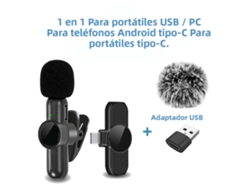 Micrófono de solapa inalámbrico de 2.4 G con cancelación de ruido y compatible con varios dispositivos. Mdug (tipo CE, USB combinado)