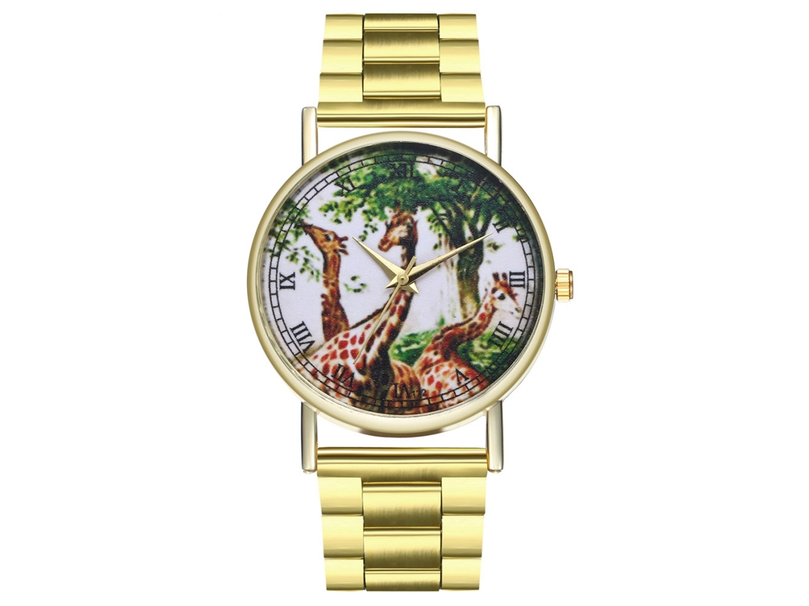 Reloj De Pulsera Unisex Zhoulianfa Con Brazalete De Acero Y Estampado De Jirafa.