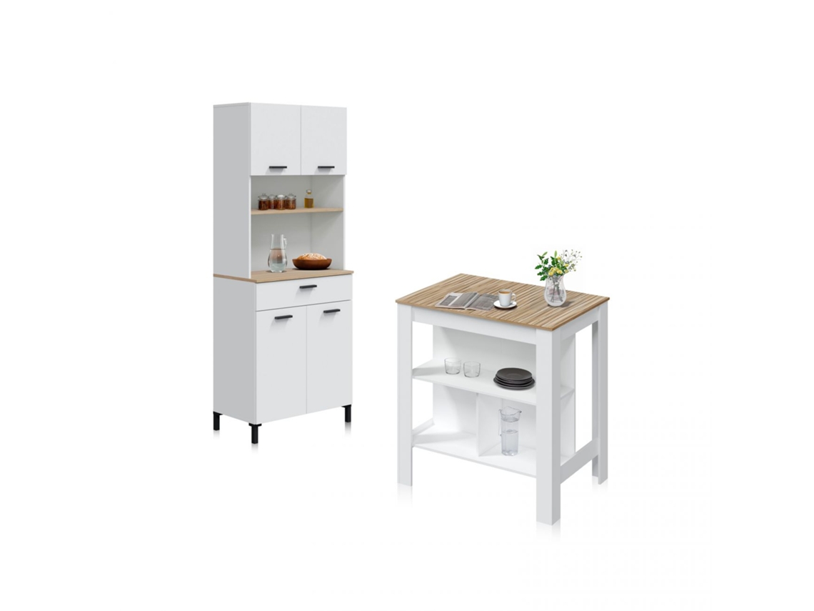 Pack alacena con mesa alta Nitza Blanco Artik (Blanco Mate) - Natur 72 x 185 x 40 cm