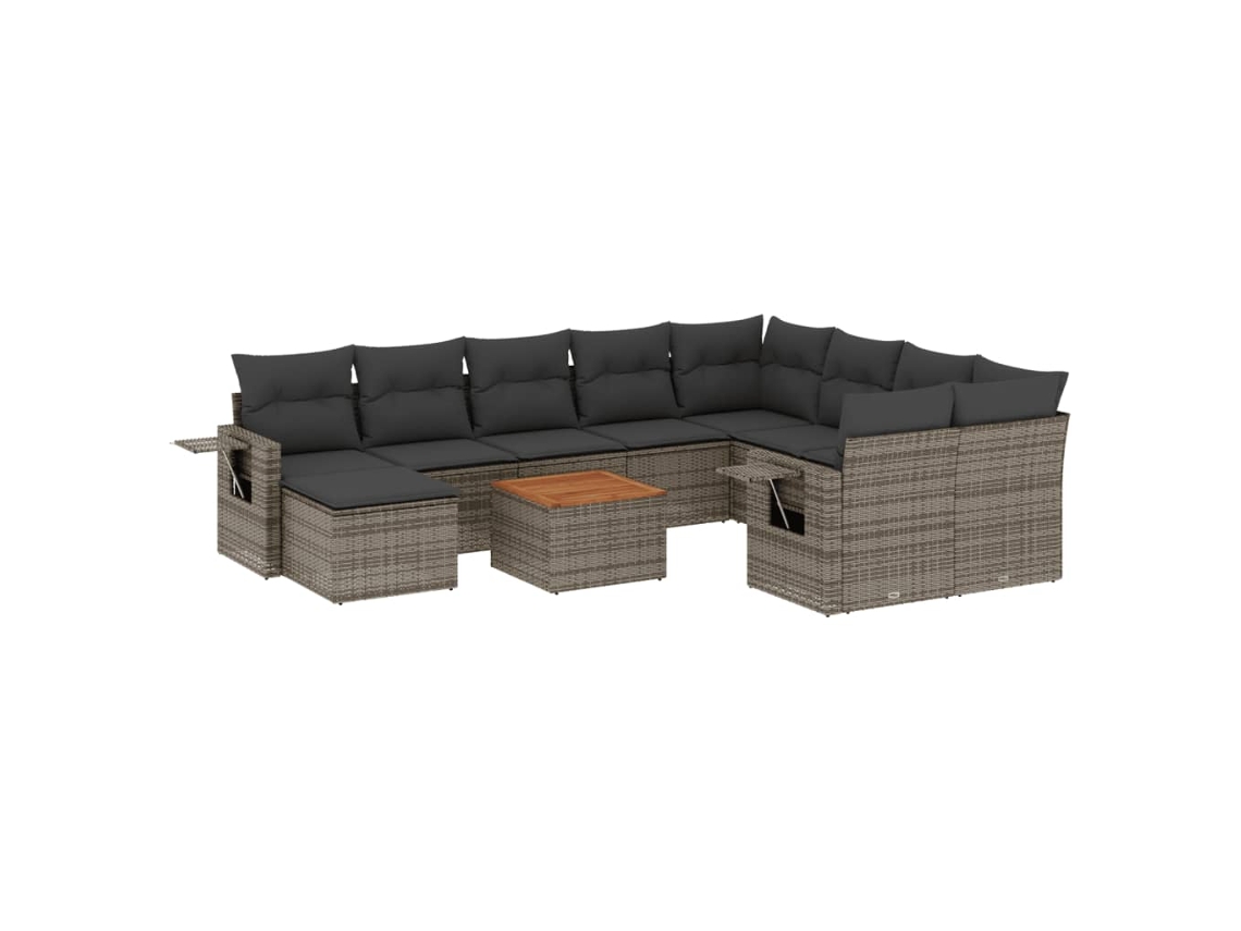 Maison Exclusive - Set De Sofás De Jardín 11 Pzas Y Cojines Ratán Sintético Gris