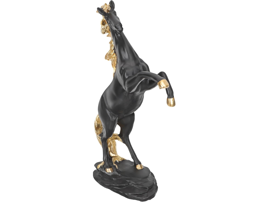 Figura Caballo Plana Fácil Limpiar Resina Negra Decoración Oficina Hogar Pie Base Mesa