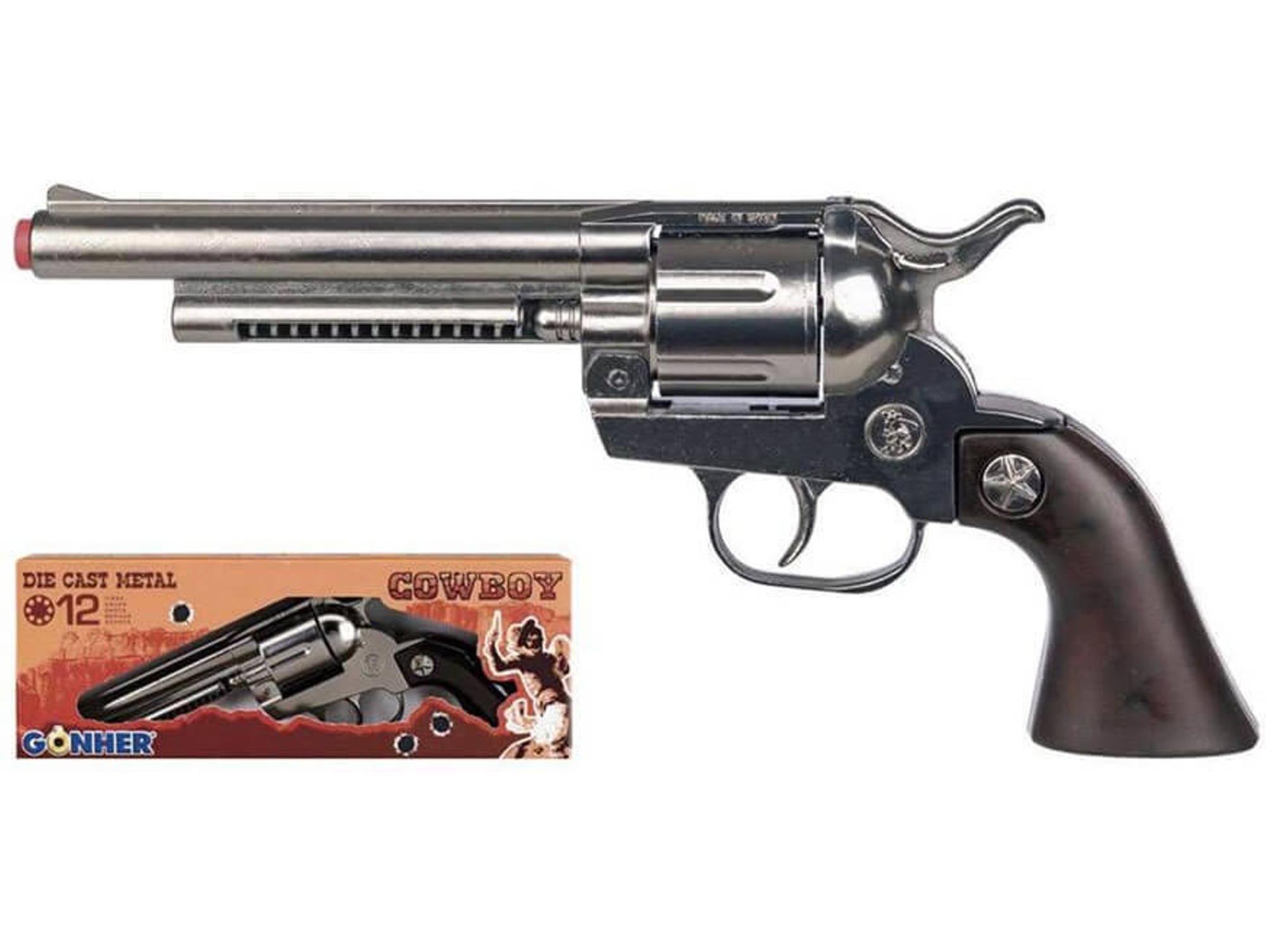 VPMKP-Arma de Jugete GONHER Revolver de 12 Tiros (Plateado)