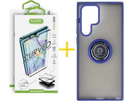 Carcasa + 2 Protectores de Pantalla para Samsung Galaxy S22 Ultra 5G ACCETEL Azul