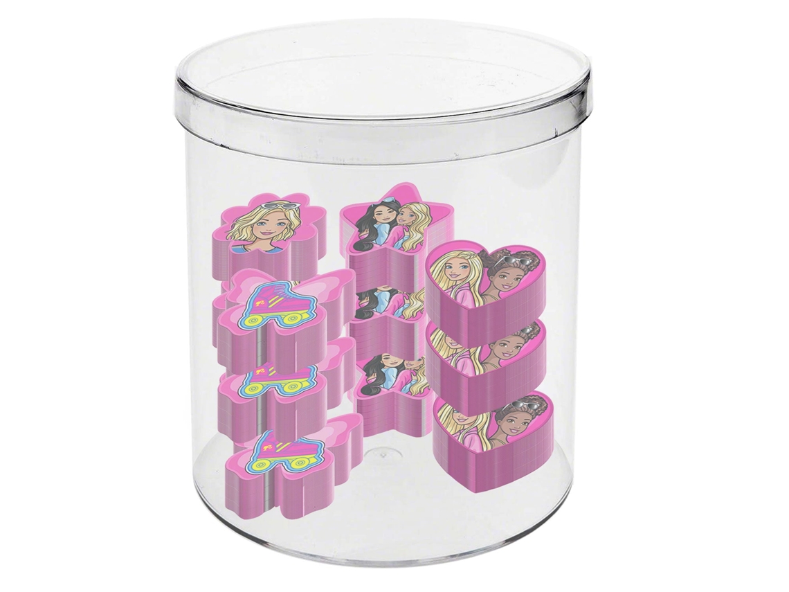 Cubo Mixto Barbie con 12 Borradores, Rosa Karactermania