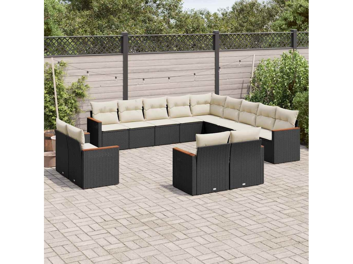 Conjunto de 13 sofás de jardín con cojines de mimbre sintético negro, Dkd Home Decor
