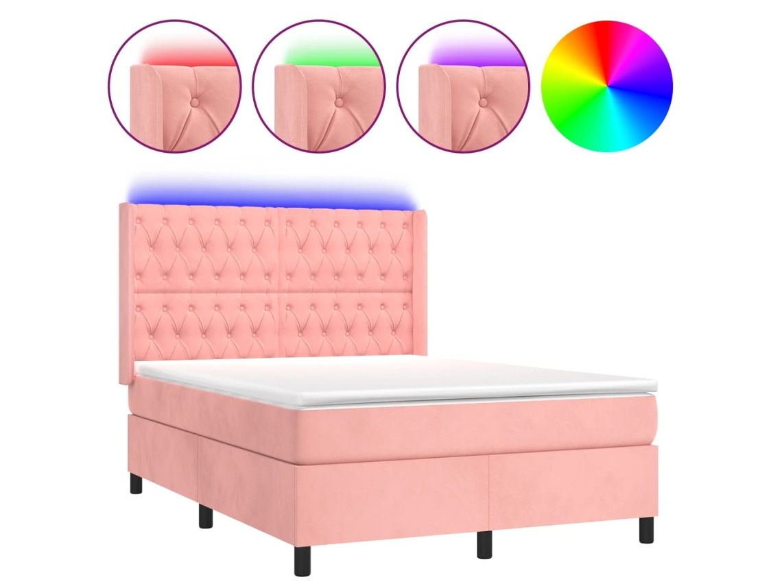 Maison Exclusive - Cama Box Spring Colchón Y Led Terciopelo Rosa 140x200 Cm