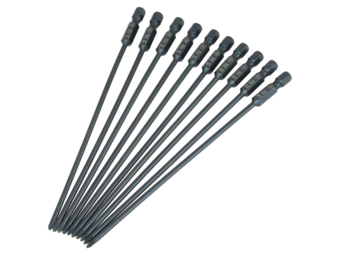 Juego de 10 puntas de destornillador Phillips PH1 S2 de acero de 1/4 de pulgada hexagonal de 150 mm