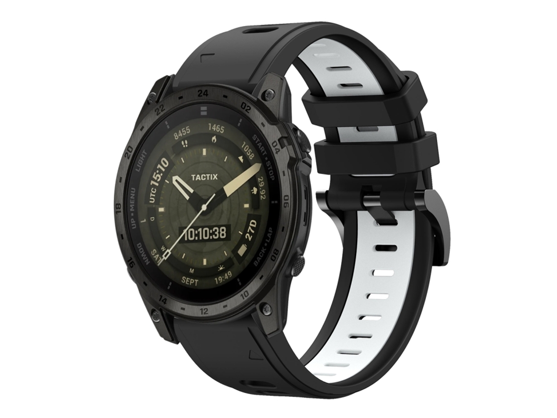 Bracelete Para Garmin Tactix 7 Amoled - Silicone Esportivo - Duas Cores (26mm) Preto + Branco