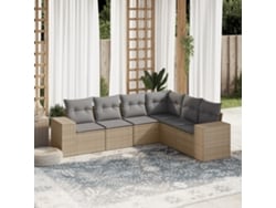 Conjunto de sofá de jardín de 6 piezas con cojines, mimbre sintético beige, Dkd Home Decor