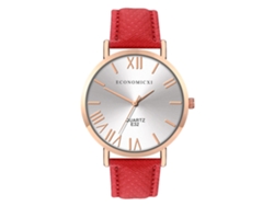 Reloj De Pulsera Para Hombre/mujer De Piel Sintética Con Esfera Redonda Y Movimiento De Cuarzo (rojo)