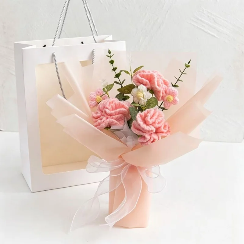 Bolso De Mano Con Flores De Rosas Artificiales Tejidas A Crochet, Ramo Creativo, Regalo De San Valentín