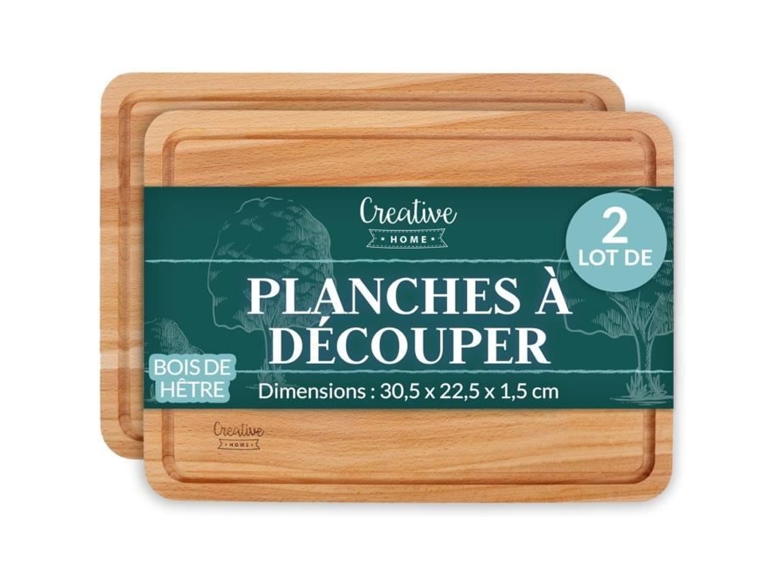 Creative Home Juego de 2 tablas de cortar de madera rectangulares 30 5 x 22 5 x 1 2 cm Madera de haya natural Crehom Creative Home