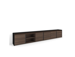 Mueble Tv, Televisión, 309x35x50cm, Para Tv Hasta 80", Con Almacenamiento, Roble Oscuro Y Negro