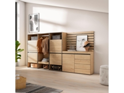Zapatero, 287x145x35 cm, Dormitorio, habitación, Vestidor abierto, Cómoda, Cajonera, Listones Decorativos, Roble SKRAUT HOME