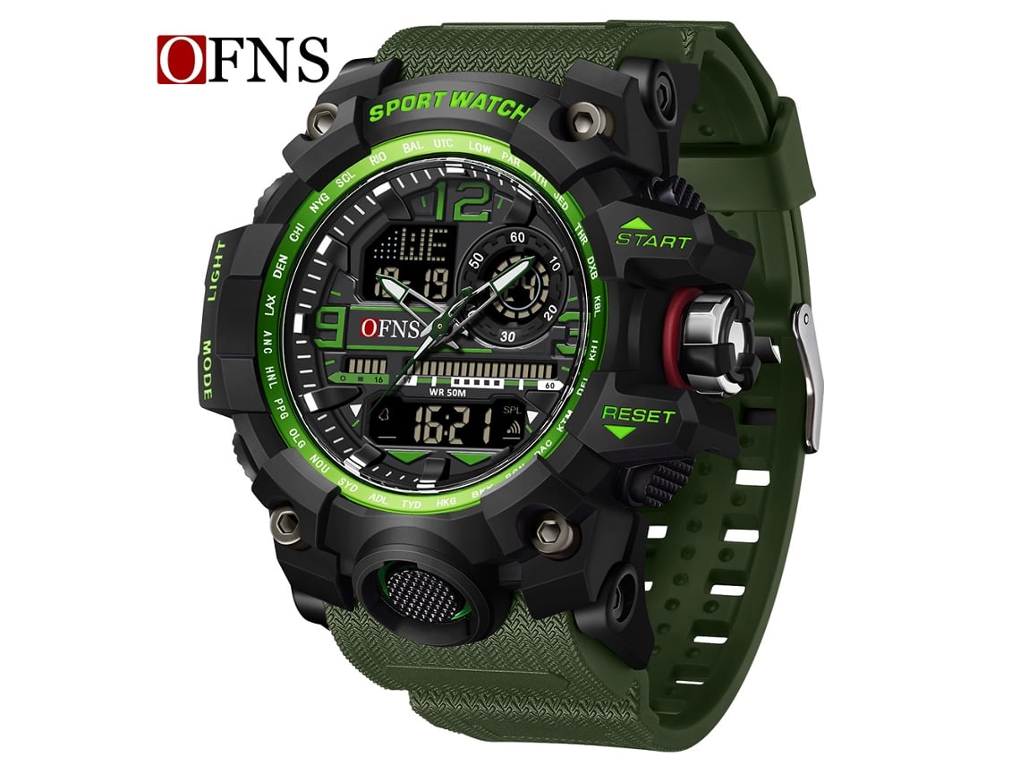 Reloj Deportivo Multifuncional, Moderno Y Elegante Para Hombre (negro Y Verde) Con Acabado Luminoso.