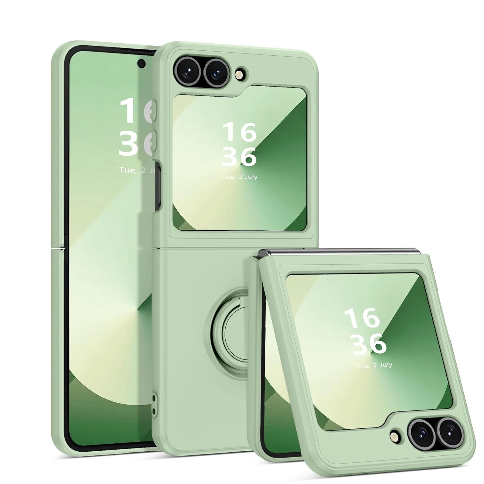 (verde Oscuro, Galaxy Z Flip 7) Funda Protectora De Silicona Líquida, A Prueba De Golpes Y Antideslizante, Con Soporte De Anillo, Material Tpu Suave.