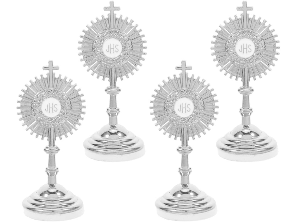Juego 4 Cruces Metal Plateado Decoración Interior Católica Aleación Detalles Refinados Adorno Culto Hogar Base