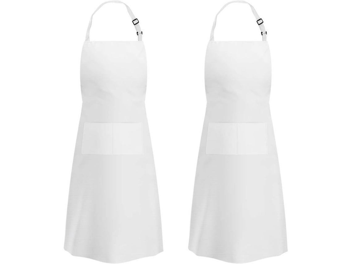 2026da-delantal De Cocina Ajustable Unisex Con 2 Bolsillos Para Hogar Restaurante Café Linjou 2pack Blanco Poliéster Blanco