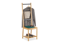 Relaxdays Galán De Noche Con Balda, Bambú, 133x40x42 Cm, Silla Perchero Dormitorio, Soporte Toallas, Natural/negro