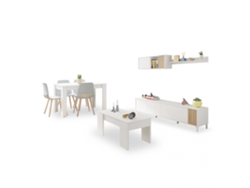 Pack salón con mesa de centro y mesa de comedor Nitza Max V2B Blanco Artik (Blanco Mate) - Natur 200 x 47 x 40 cm