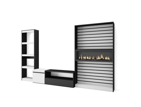 Muebles de Salón para TV 320x186x35cm Chimenea eléctrica Blanco y negro