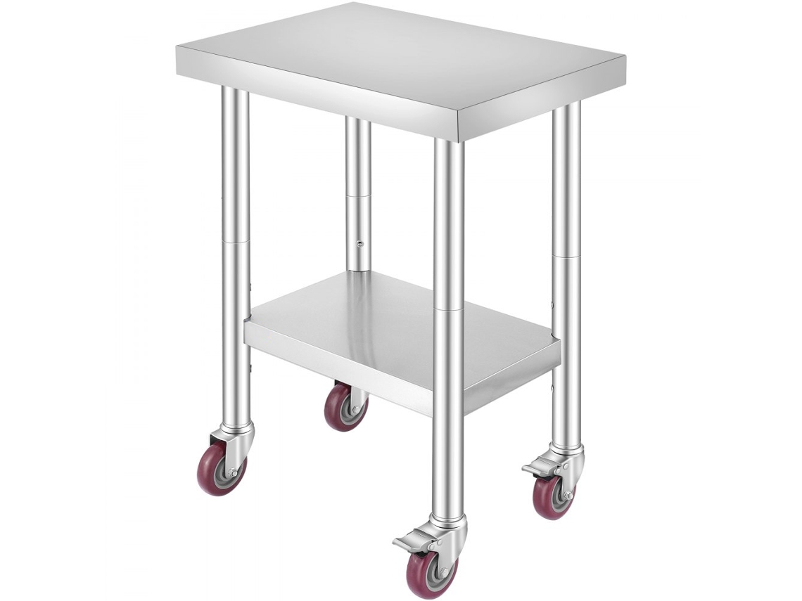 Mesa de Trabajo Profesional de Acero Inoxidable 61x46x86 Cm con Ruedas y Estante Ajustable Tekmaquinas