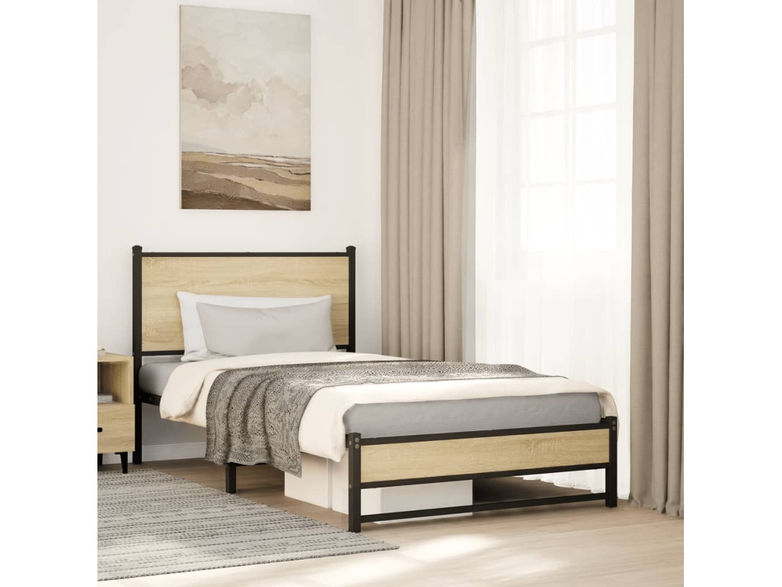 Estructura De Cama Sin Colchón Metal Roble Ahumado 100x190 Cm