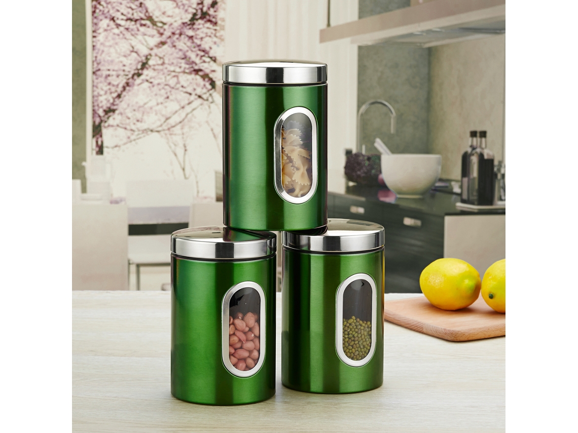 Juego De 3 Recipientes De Acero Inoxidable Para Almacenar Alimentos Con Tapas Transparentes.