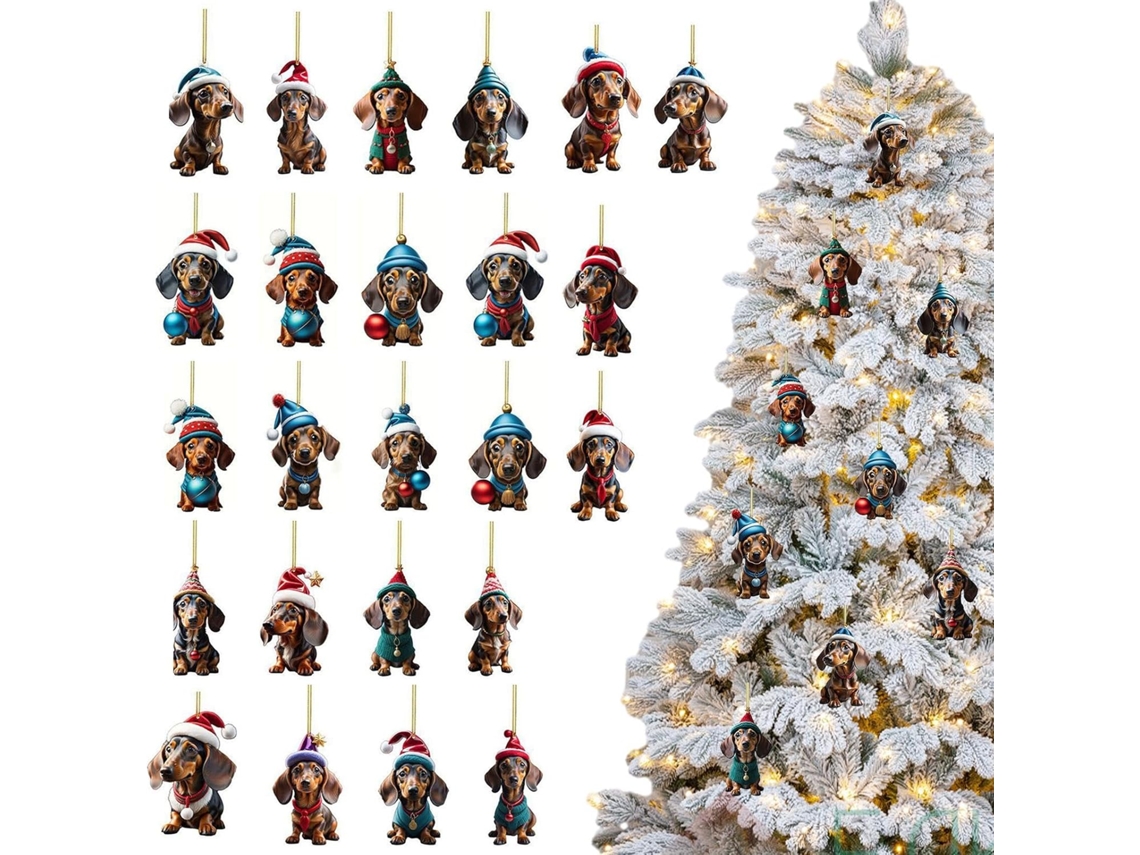 Colgante De Calendario De Adviento De Perro Salchicha De Acrílico, 24 Adornos Navideños 2d Para Árbol De Navidad