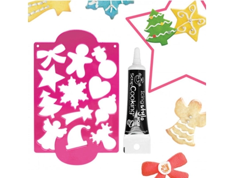 Placa cortadora 12 Galletas de Navidad + tubo de glaseado negro