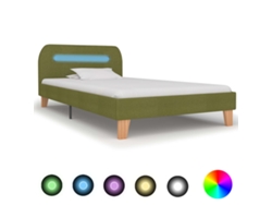 Estructura De Cama Con Led Sin Colchón Tela Verde 90x200 Cm