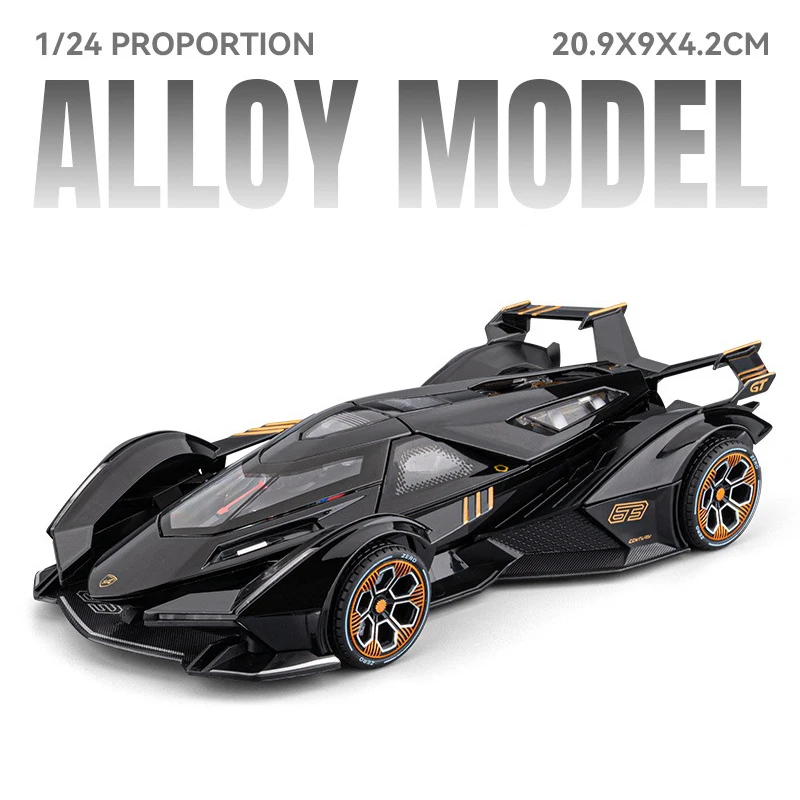 (negro) Modelo De Automóvil De Aleación 1:24, Juguete Moldeado Por Inyección, Coche De Sonido Y Luz Para Niños