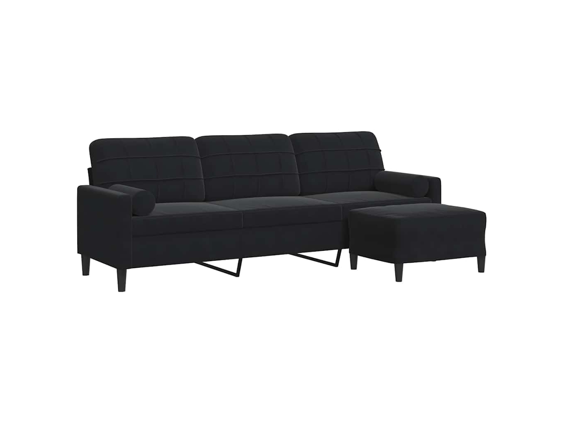 Maison Exclusive - Sofá De 3 Plazas Con Taburete De Terciopelo Negro 210 Cm