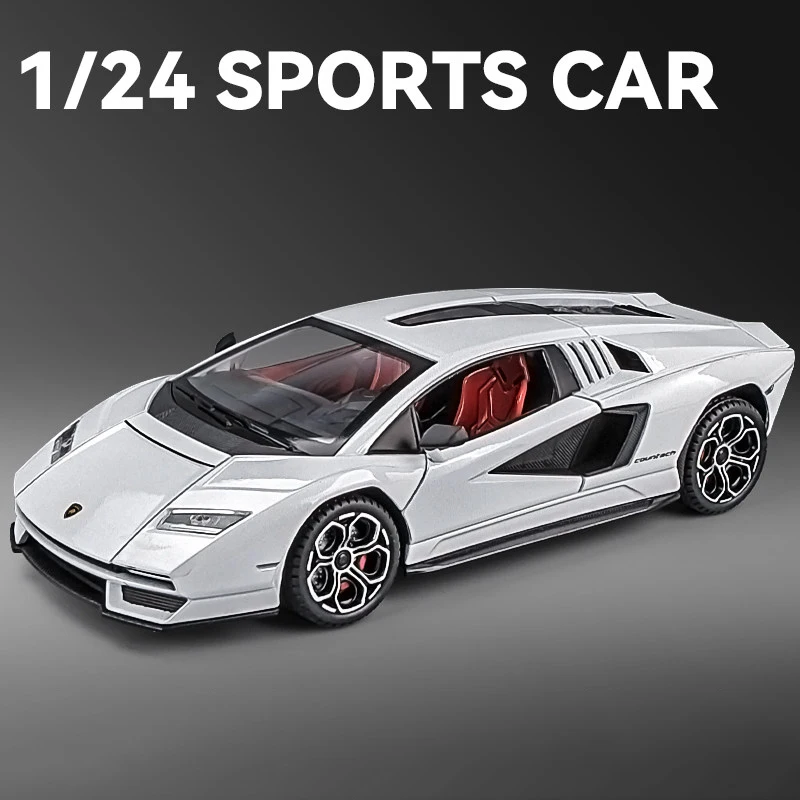 (blanco) Modelo De Coche De Juguete Supercar De Aleación A Escala 1:24, Modelo De Coche De Metal Fundido A Presión Con Sonido Y Luz.