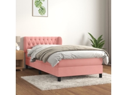 Cama Box Spring Con Colchón Terciopelo Rosa 100x200 Cm