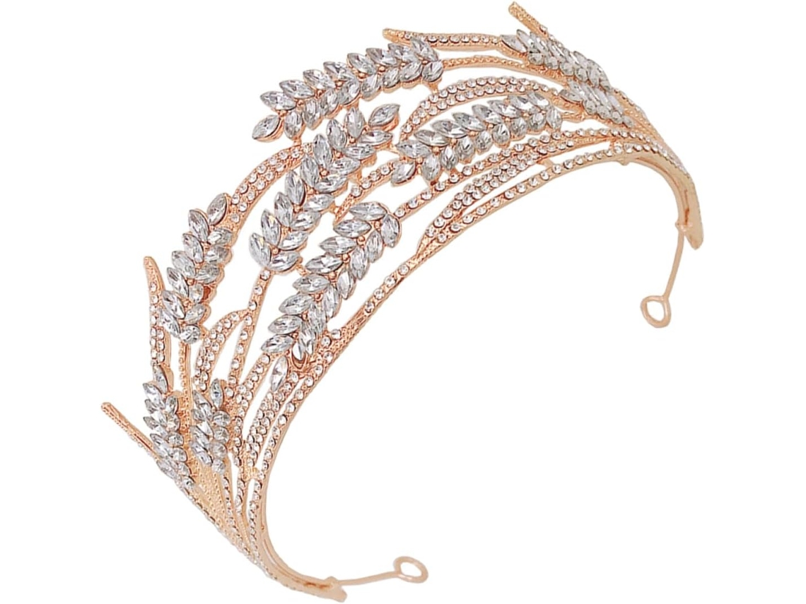 Corona Barroca Dorada Brillante Nuobesty Para Bodas, Elegante Tiara Nupcial De Metal Macizo.