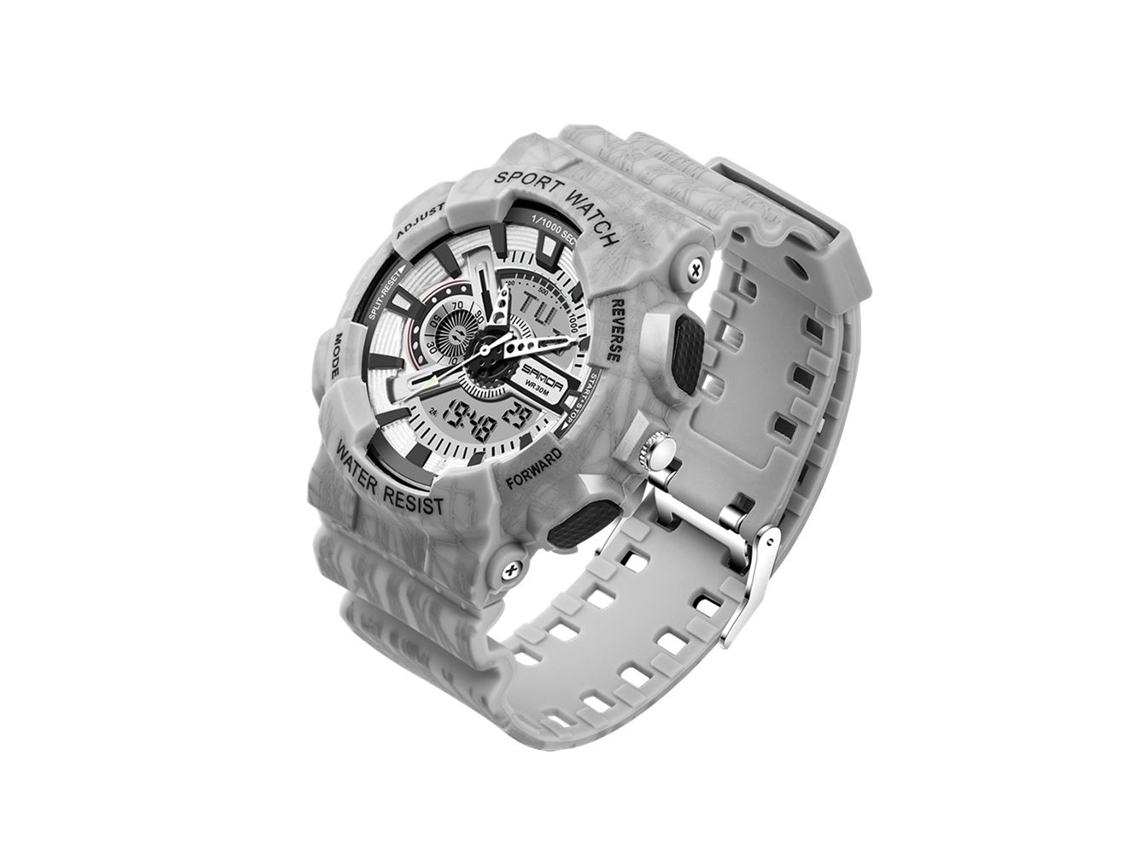 Reloj deportivo electrónico multifuncional resistente al agua con doble pantalla (gris)